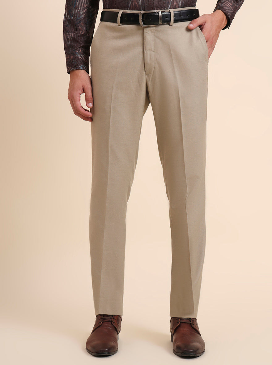 Fawn Solid Slim Fit Formal Trouser | GreenFiber