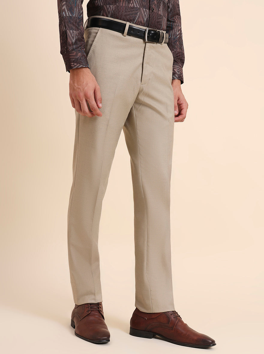 Fawn Solid Slim Fit Formal Trouser | GreenFiber