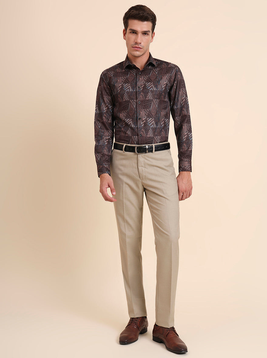 Fawn Solid Slim Fit Formal Trouser | GreenFiber