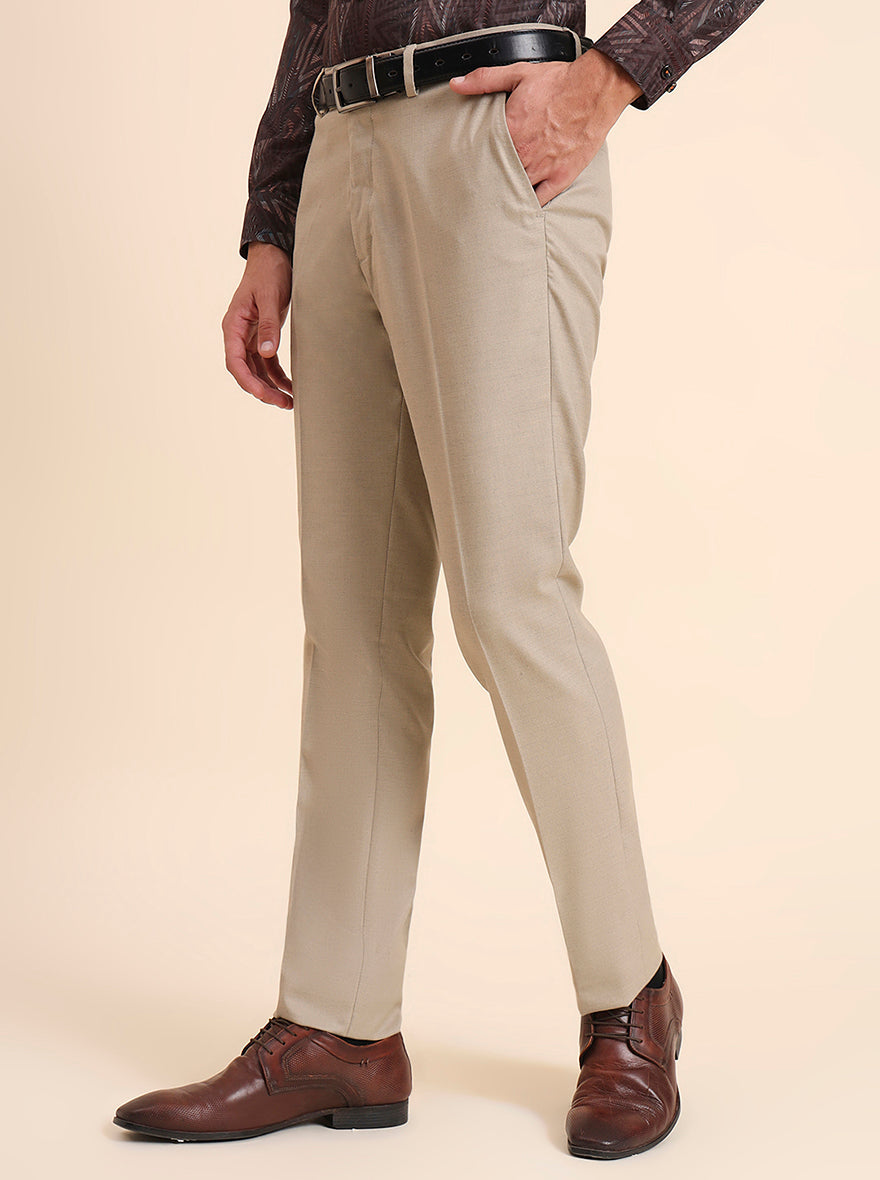 Fawn Solid Slim Fit Formal Trouser | GreenFiber