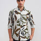 Olive Grey Printed Slim Fit Casual Shirt | Greenfibre