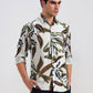 Olive Grey Printed Slim Fit Casual Shirt | Greenfibre