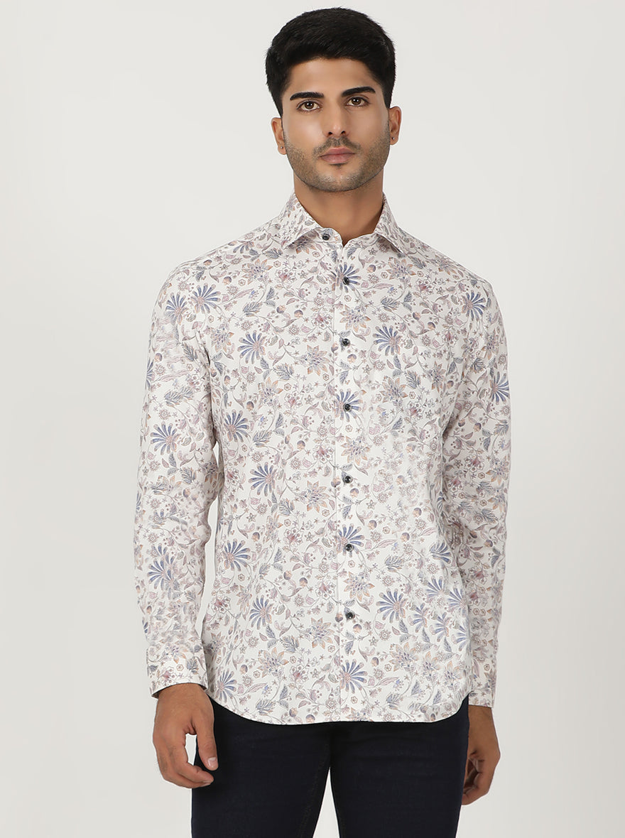 White Printed Slim Fit Party Wear Shirt | Greenfibre