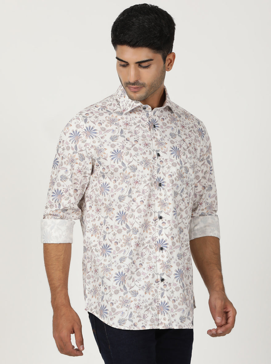 White Printed Slim Fit Party Wear Shirt | Greenfibre