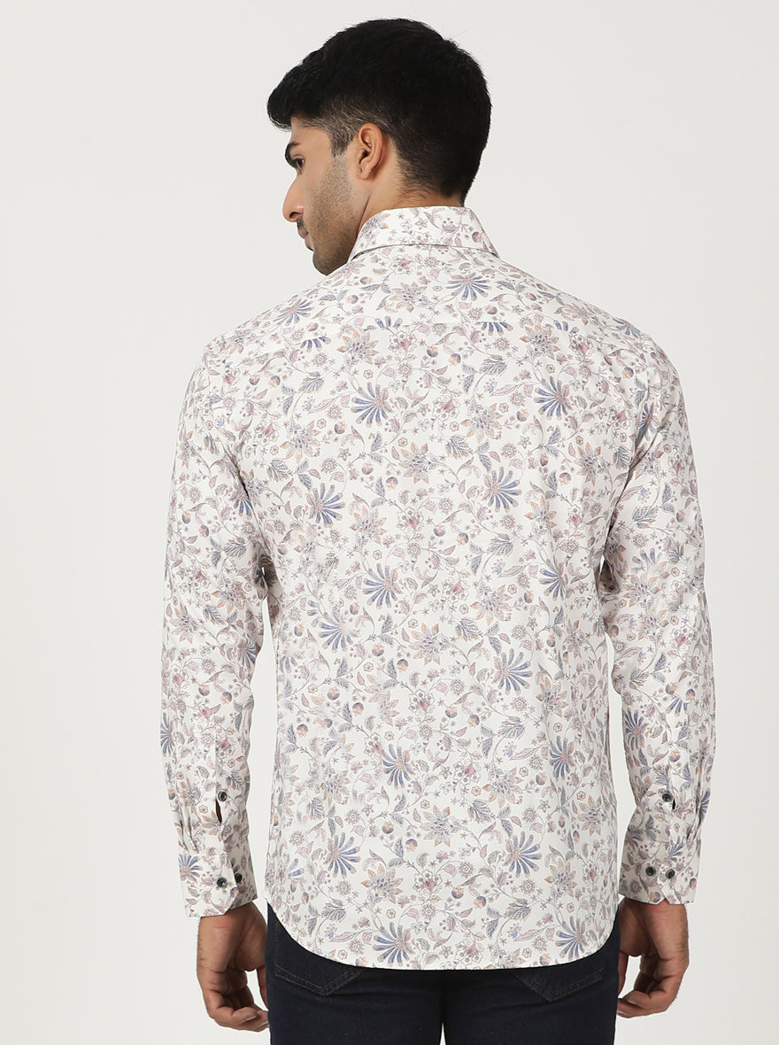 White Printed Slim Fit Party Wear Shirt | Greenfibre