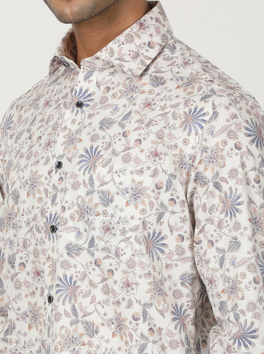 White Printed Slim Fit Party Wear Shirt | Greenfibre