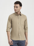 Khaki Solid Tailored Fit Semi Casual Shirt | Greenfibre