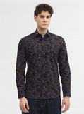 Navy Blue Printed Smart Fit Semi Casual Shirt | Greenfibre