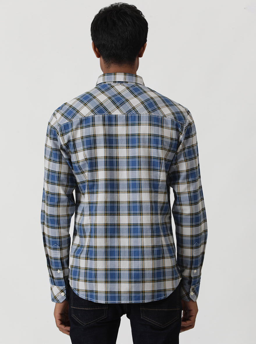 Blue Checked Slim Fit Casual Shirt | Greenfibre