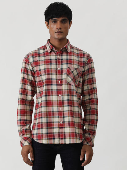 Red Checked Slim Fit Casual Shirt | Greenfibre