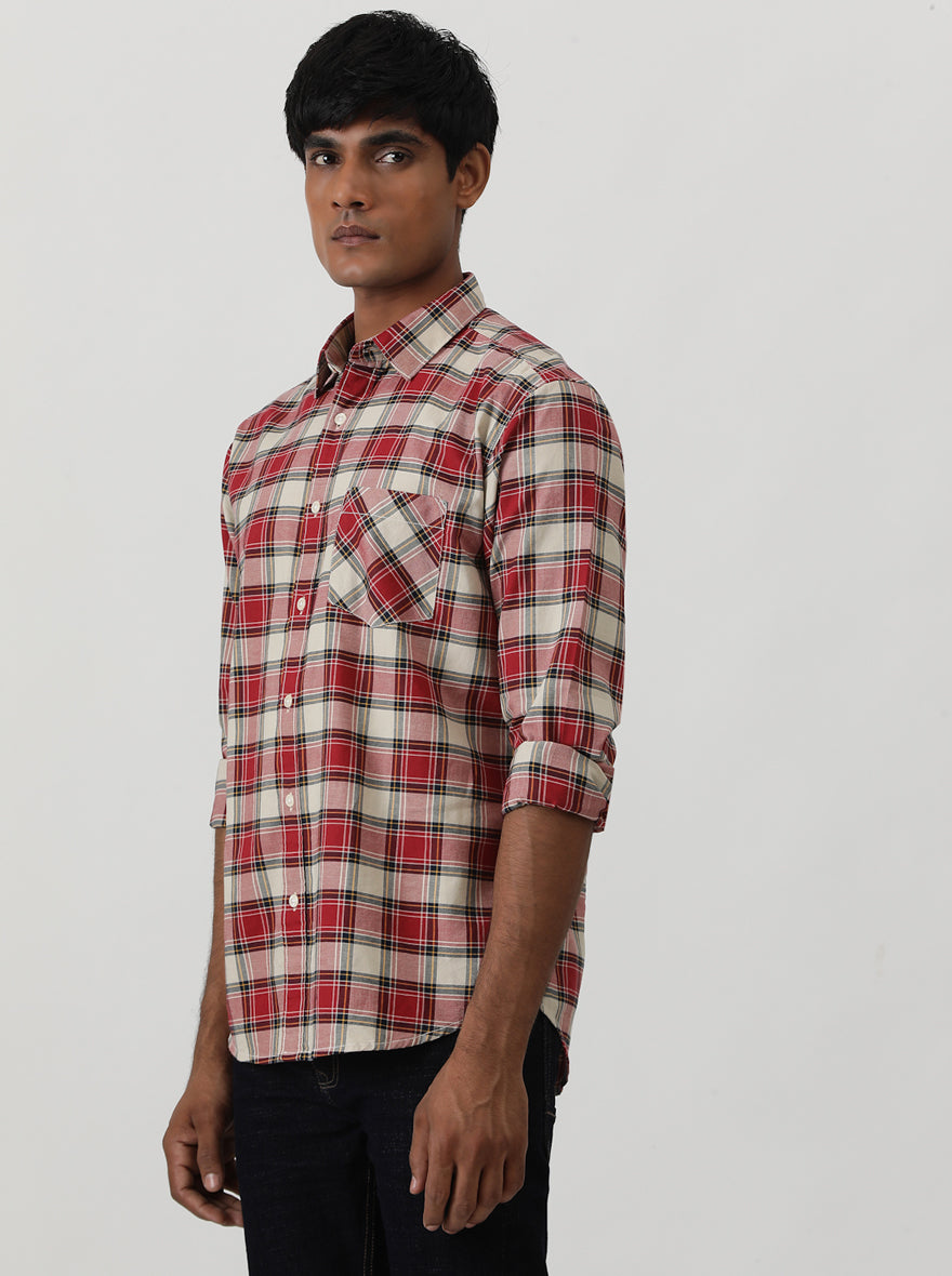 Red Checked Slim Fit Casual Shirt | Greenfibre