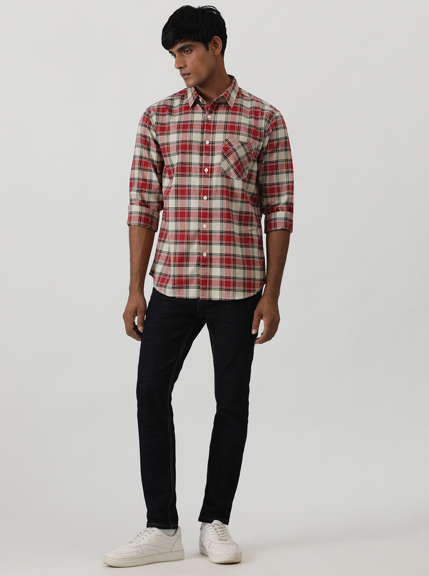 Red Checked Slim Fit Casual Shirt | Greenfibre