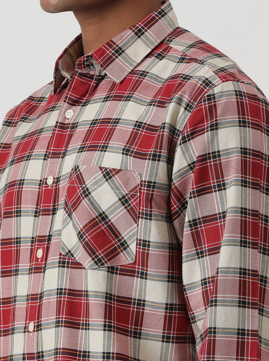 Red Checked Slim Fit Casual Shirt | Greenfibre