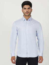 Light Blue Printed Slim Fit Casual Shirt | Greenfibre