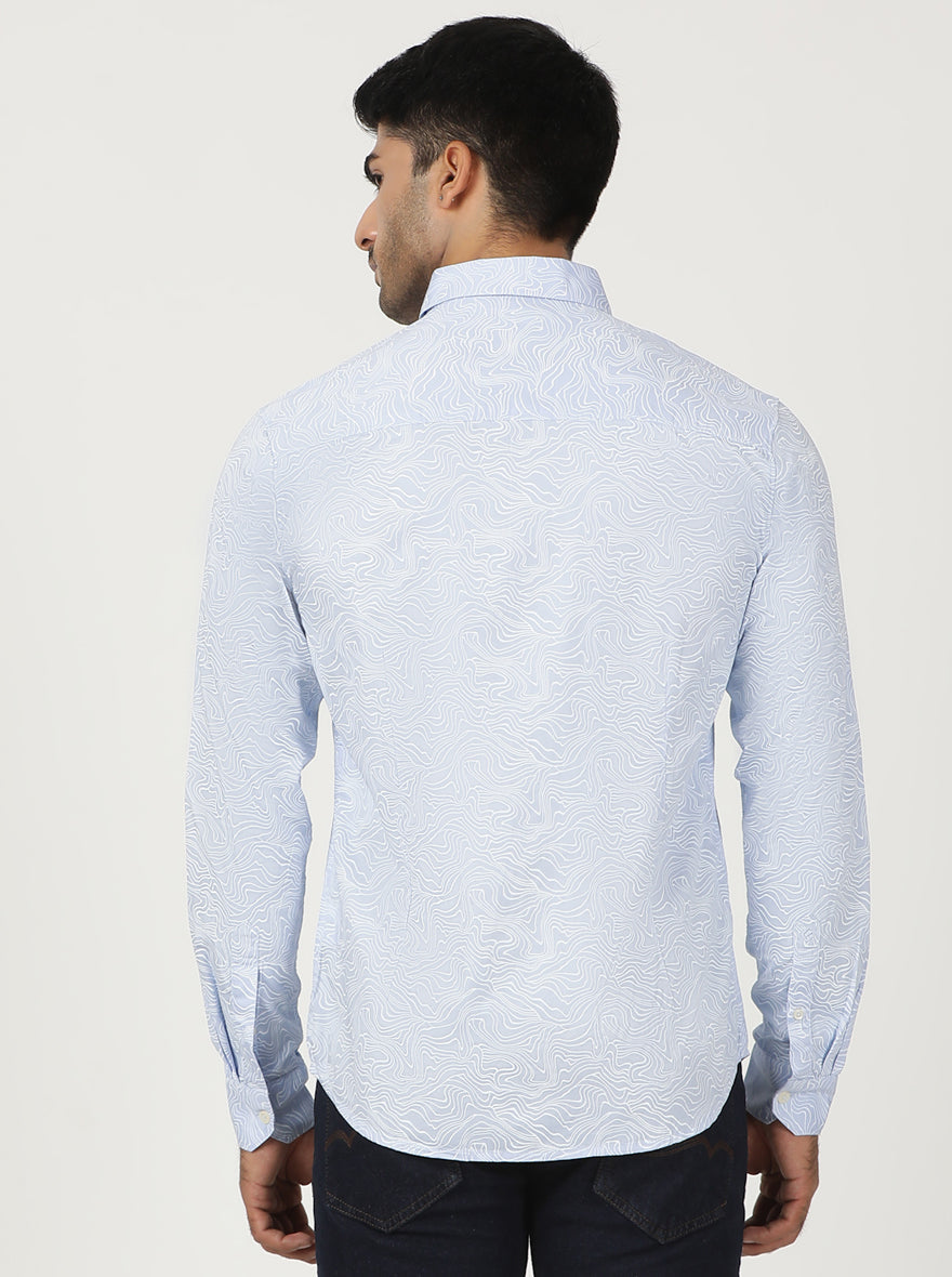 Light Blue Printed Slim Fit Casual Shirt | Greenfibre