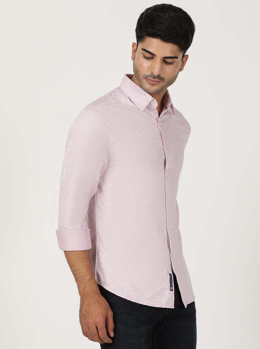 Dusky Pink Printed Slim Fit Casual Shirt | Greenfibre