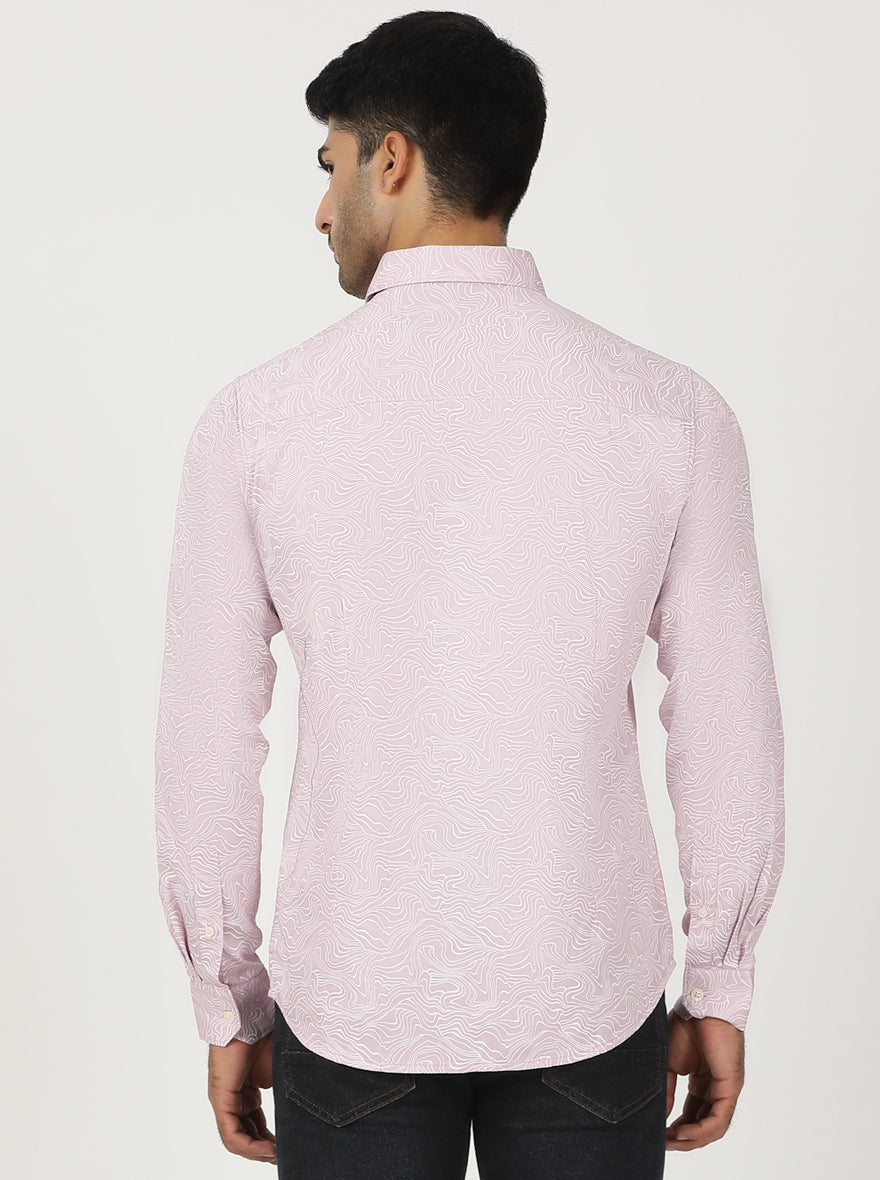 Dusky Pink Printed Slim Fit Casual Shirt | Greenfibre