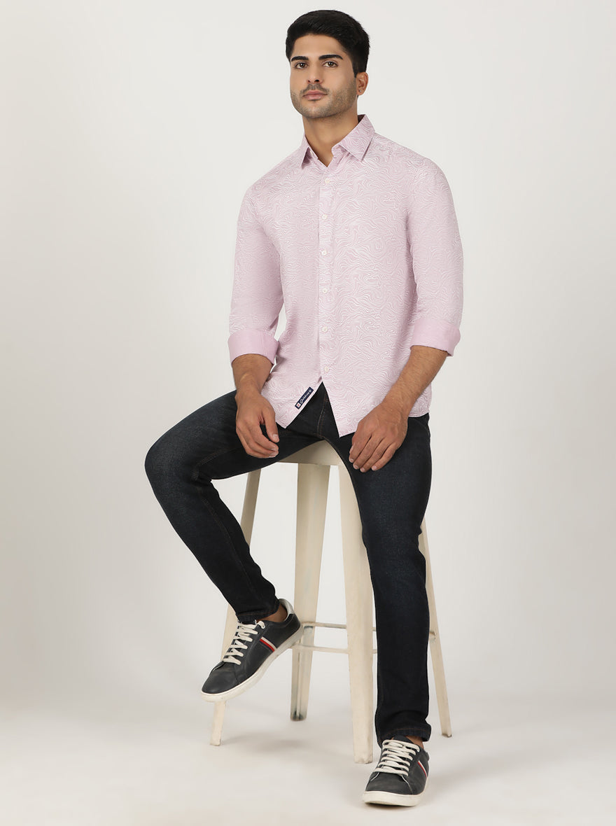 Dusky Pink Printed Slim Fit Casual Shirt | Greenfibre