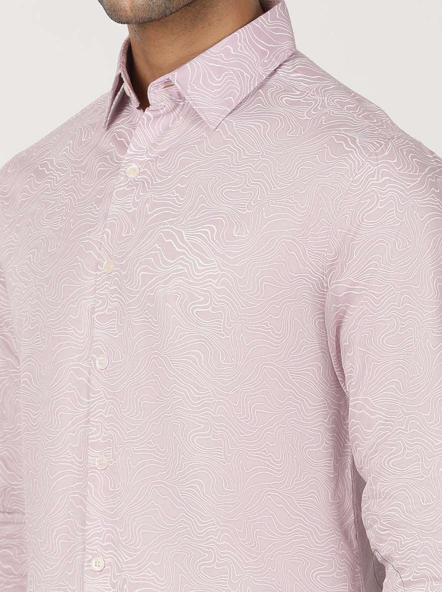 Dusky Pink Printed Slim Fit Casual Shirt | Greenfibre