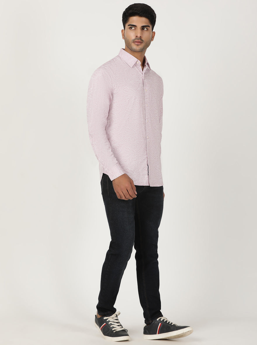 Dusky Pink Printed Slim Fit Casual Shirt | Greenfibre