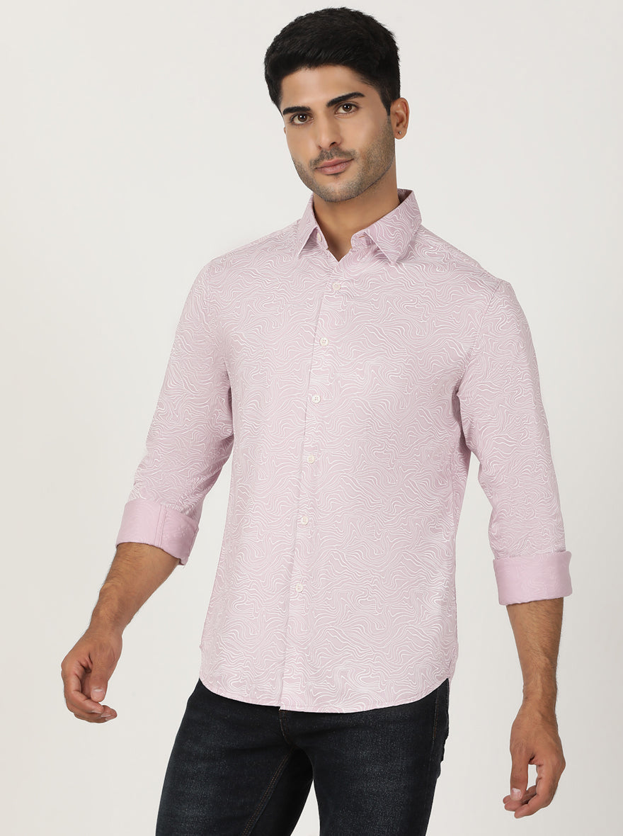 Dusky Pink Printed Slim Fit Casual Shirt | Greenfibre