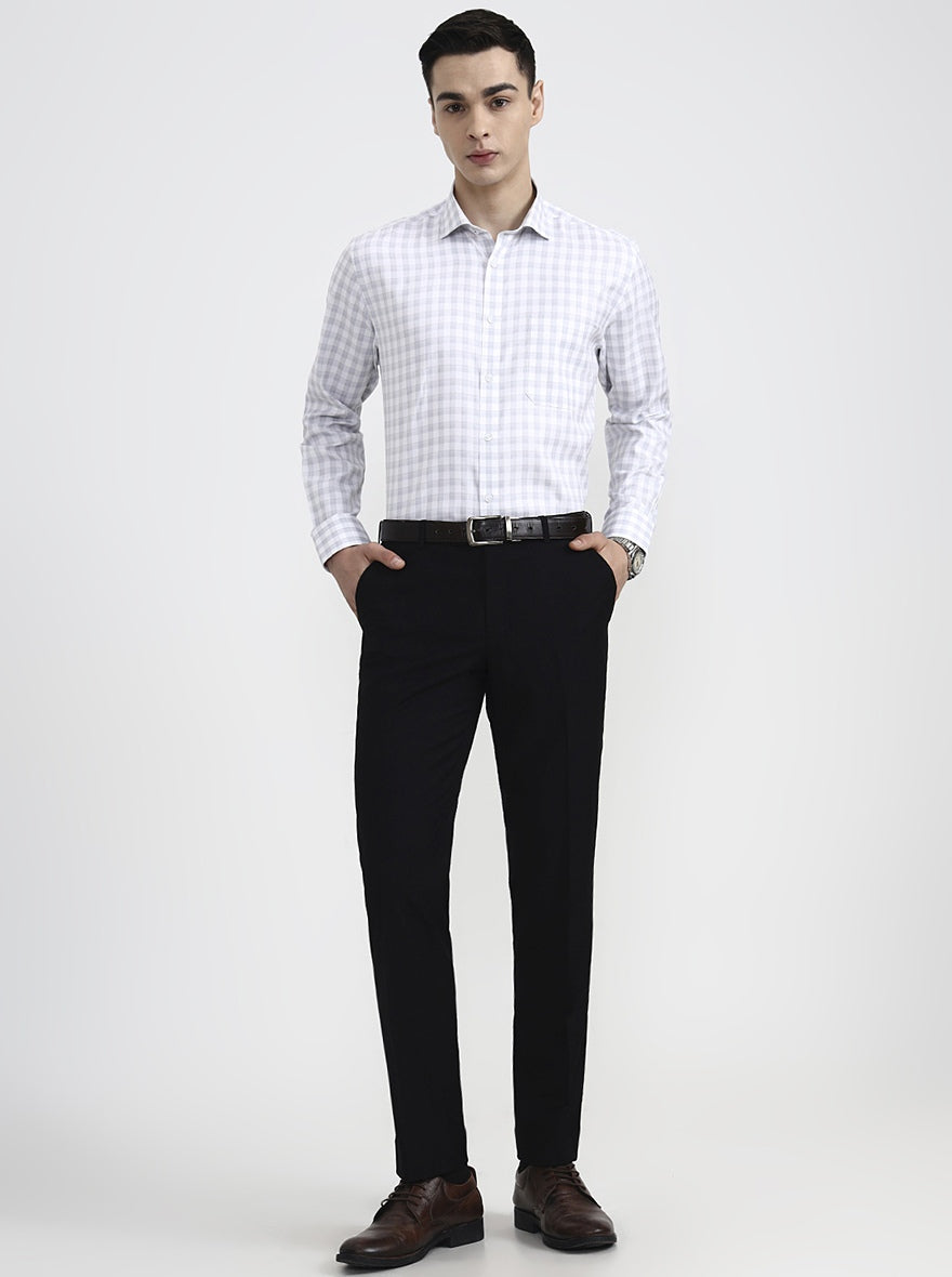 White & Grey Checked Regular Fit Formal Shirt | Greenfibre