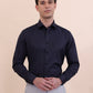 Navy Blue Checked Slim Fit Formal Shirt | Greenfibre
