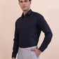 Navy Blue Checked Slim Fit Formal Shirt | Greenfibre