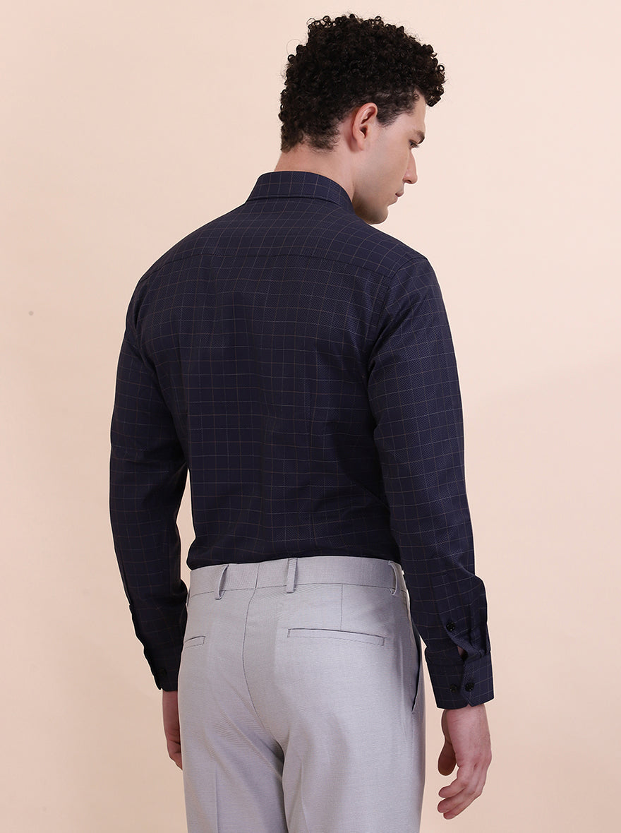 Navy Blue Checked Slim Fit Formal Shirt | Greenfibre
