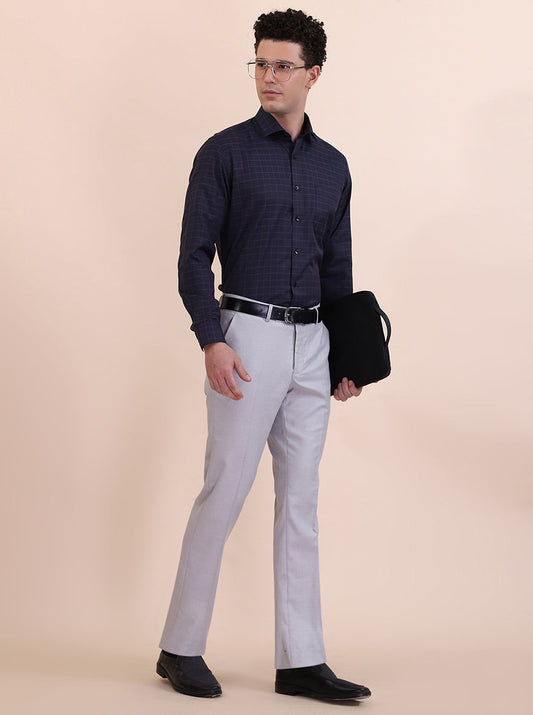 Navy Blue Checked Slim Fit Formal Shirt | Greenfibre