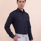 Navy Blue Checked Slim Fit Formal Shirt | Greenfibre