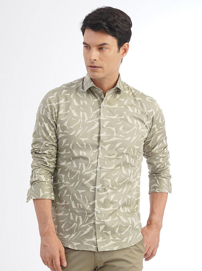 Light Green Printed Slim Fit Party Wear Shirt | Greenfibre