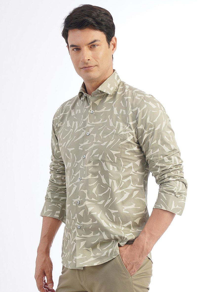 Light Green Printed Slim Fit Party Wear Shirt | Greenfibre