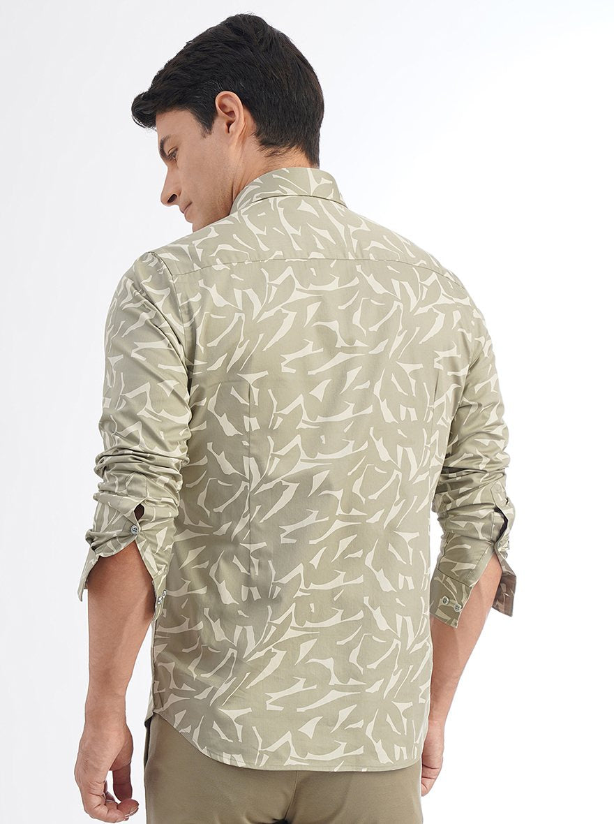 Light Green Printed Slim Fit Party Wear Shirt | Greenfibre