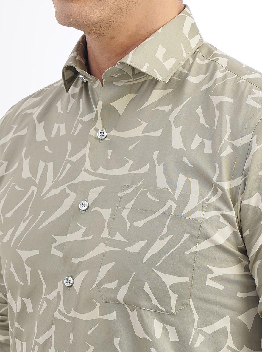 Light Green Printed Slim Fit Party Wear Shirt | Greenfibre