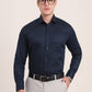 Navy Blue Printed Slim Fit Formal Shirt | Metal