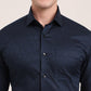 Navy Blue Printed Slim Fit Formal Shirt | Metal