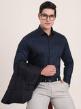 Navy Blue Printed Slim Fit Formal Shirt | Metal