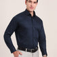Navy Blue Printed Slim Fit Formal Shirt | Metal