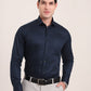 Navy Blue Printed Slim Fit Formal Shirt | Metal