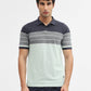 Navy Blue & Green Striped Slim Fit Polo T-Shirt | Greenfibre