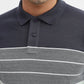 Navy Blue & Green Striped Slim Fit Polo T-Shirt | Greenfibre
