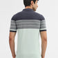 Navy Blue & Green Striped Slim Fit Polo T-Shirt | Greenfibre