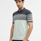 Navy Blue & Green Striped Slim Fit Polo T-Shirt | Greenfibre