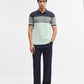 Navy Blue & Green Striped Slim Fit Polo T-Shirt | Greenfibre