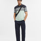 Navy Blue & Green Striped Slim Fit Polo T-Shirt | Greenfibre