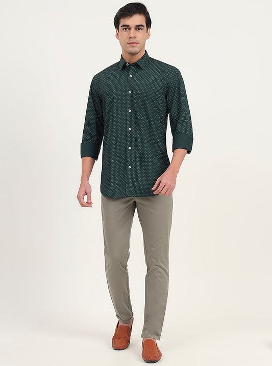 Green Printed Slim Fit Semi Casual Shirt | Greenfibre