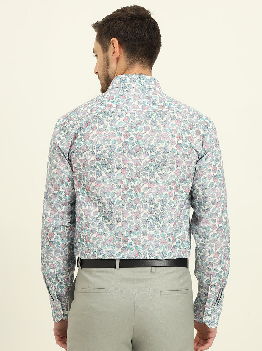 Off-White & Green Printed Regular Fit Formal Shirt | JadeBlue