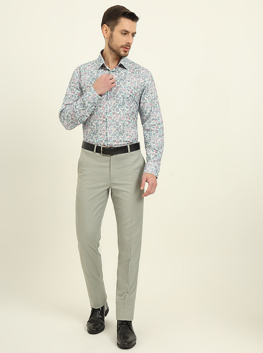 Off-White & Green Printed Regular Fit Formal Shirt | JadeBlue