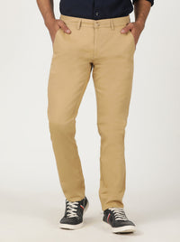 Khaki Solid Slim Fit Casual Trouser | Greenfibre